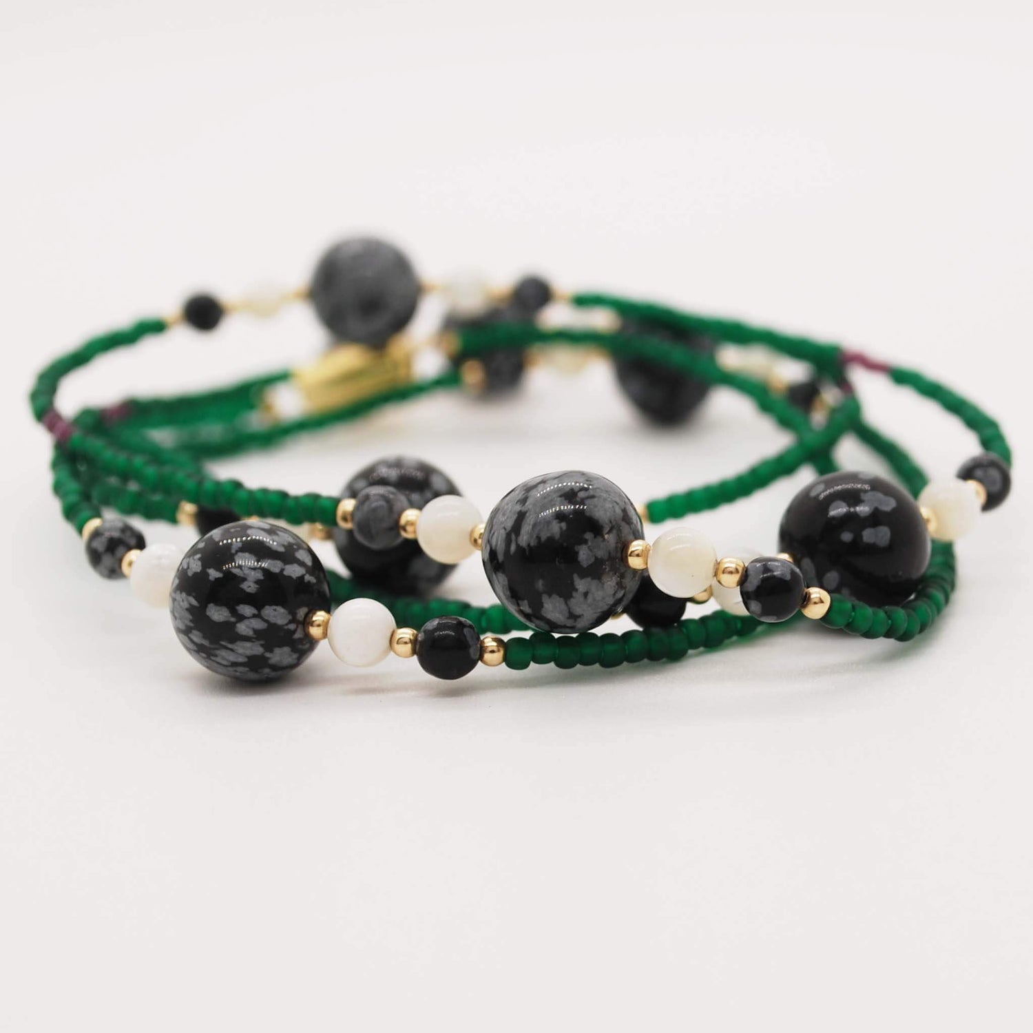 Snowflake Obsidian and Moonstone Waist Beads