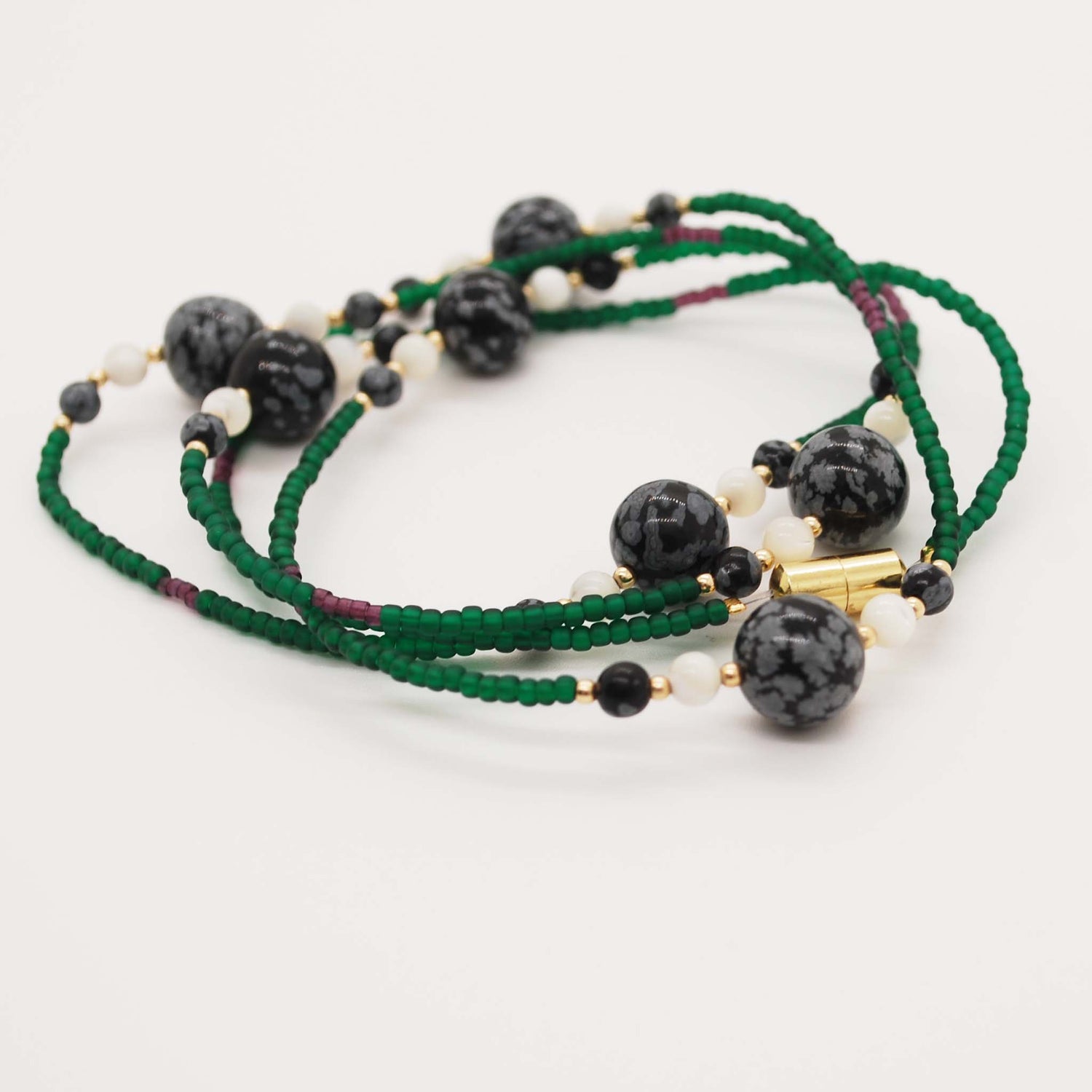 Snowflake Obsidian and Moonstone Waist Beads